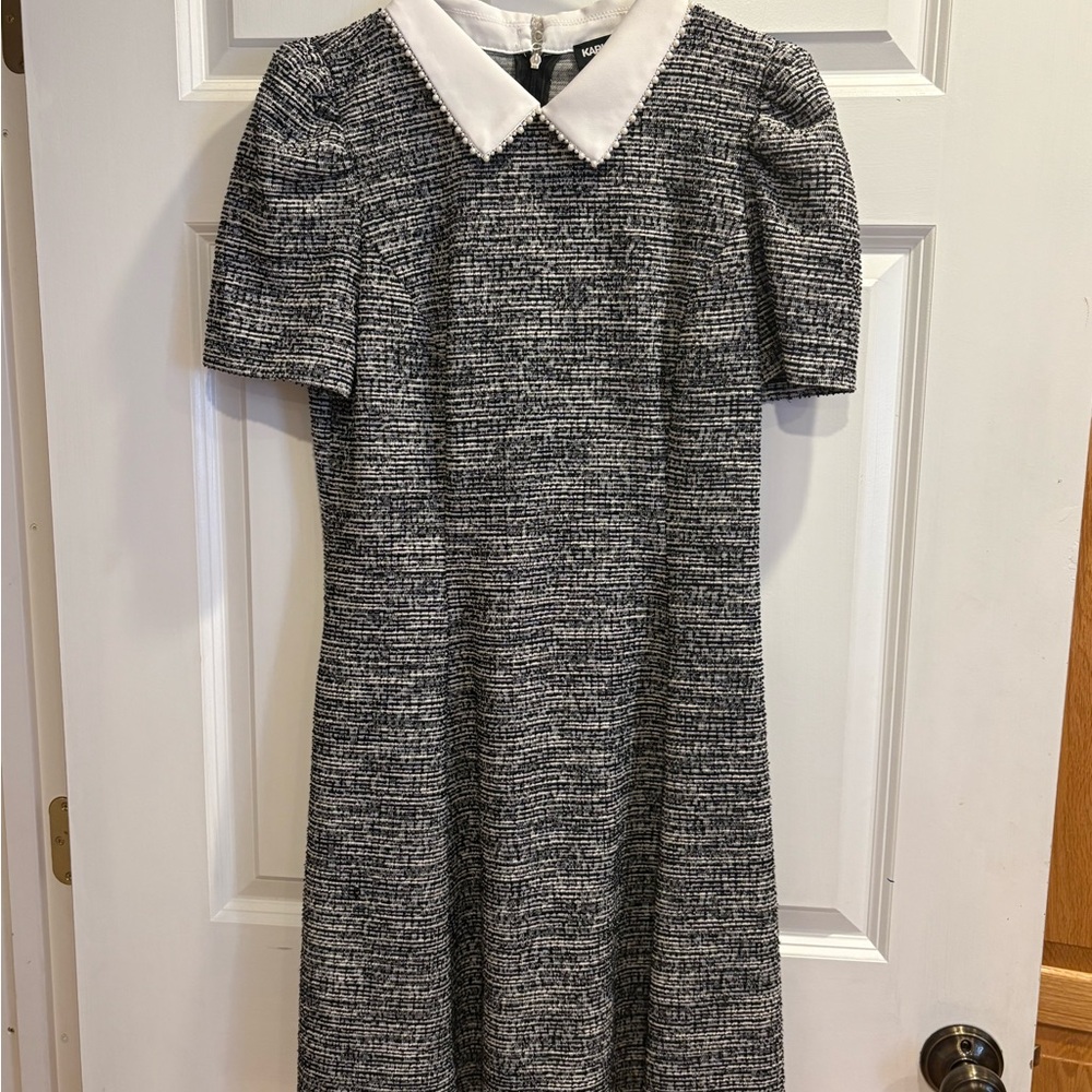 Karl Lagerfeld Elegant Black and White Tweed Dress